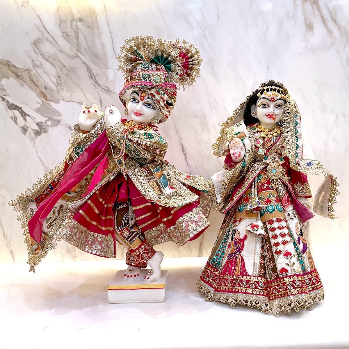 Shubh Aaradhya Gopi Govind Vastra - White & Pink Traditional Poshak (Only Dress)