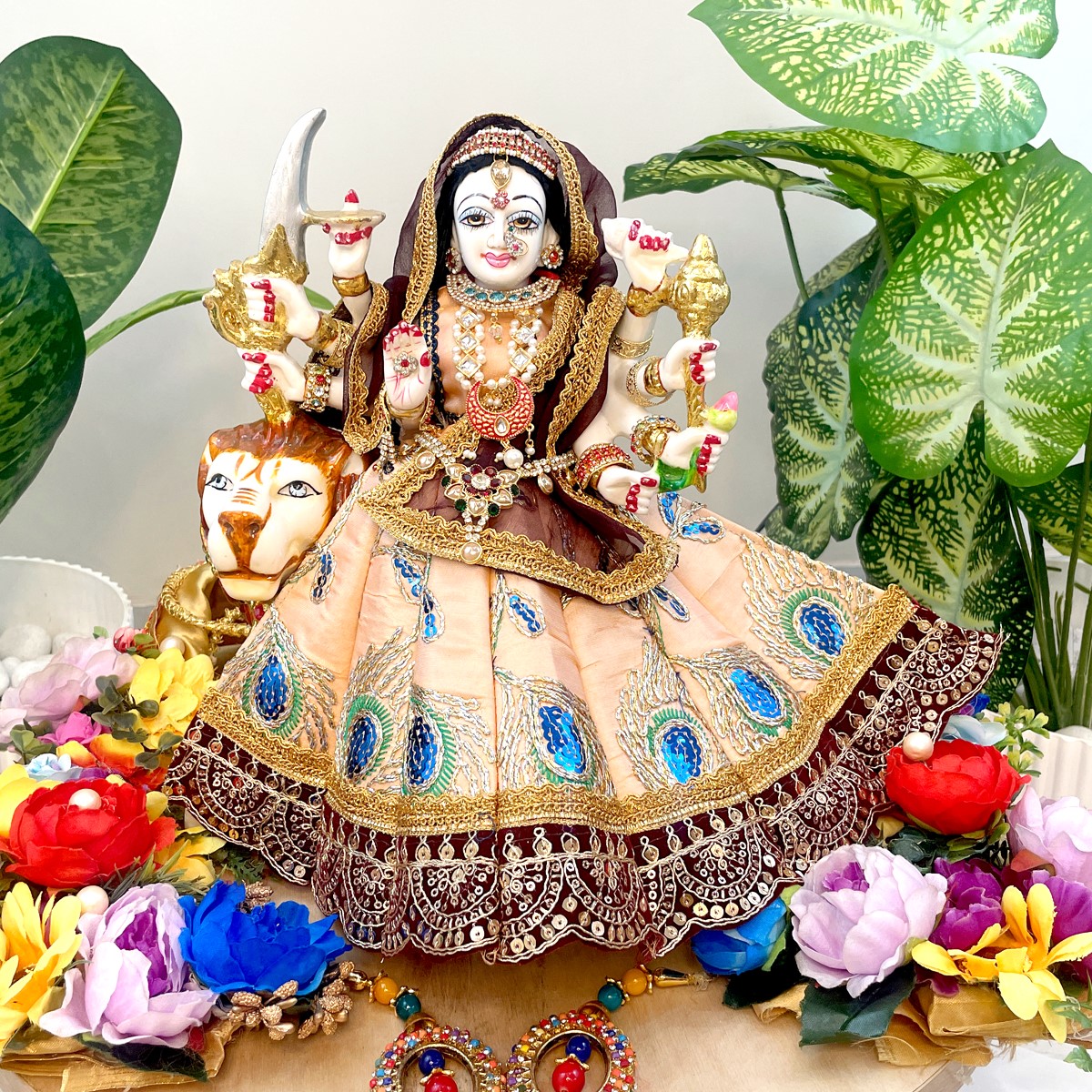 Maroon Mayur Mata Rani Poshak - Lehenga Choli Set with Net Dupatta (Only Dress)