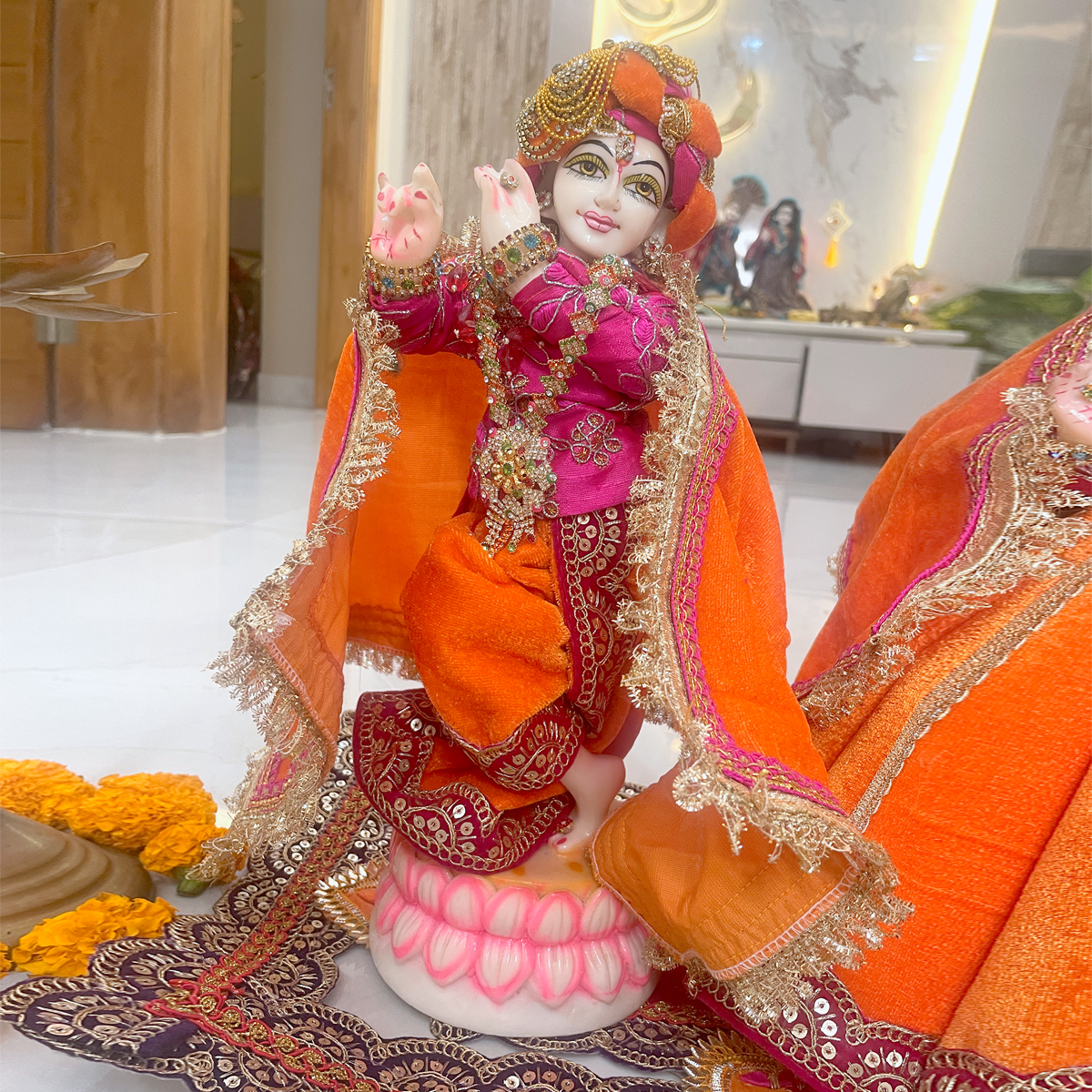 Winter Velvet Krishna Orange Royal Poshak