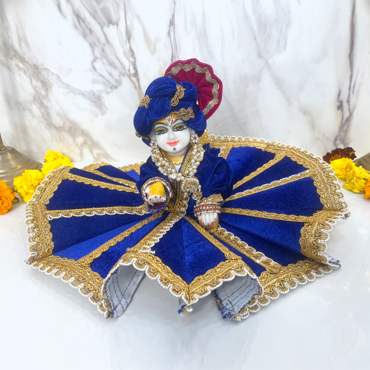 The Sapphire Regency: Handcrafted Blue Velvet Deity Ensemble