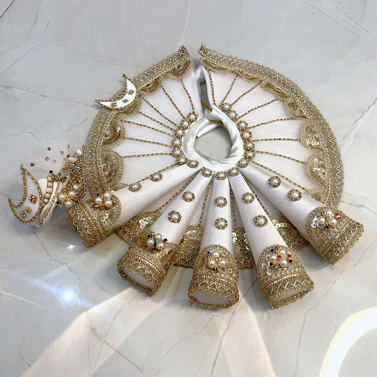 The Celestial Moonlight Collection: White & Gold Heavy Embellished Deity Ensemble