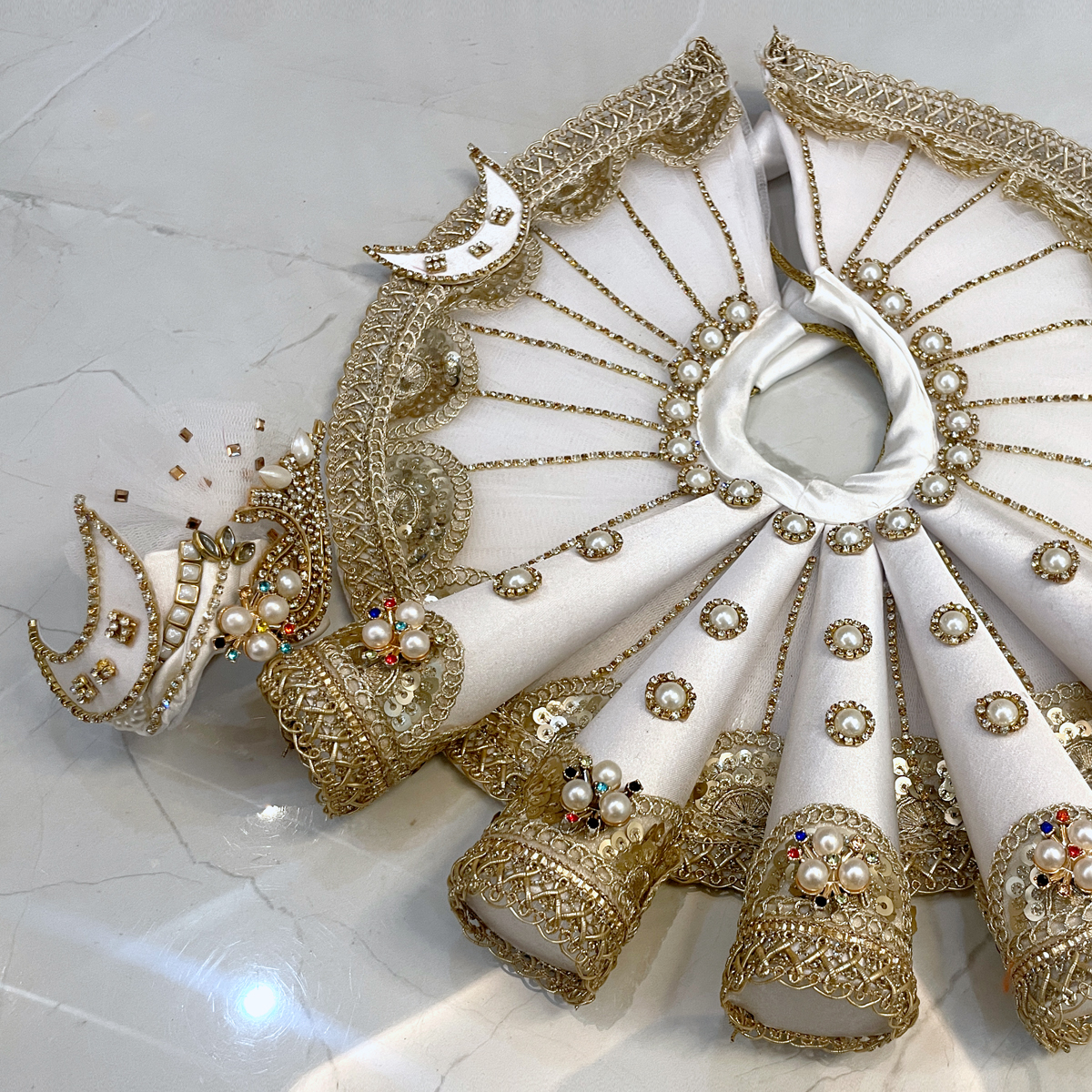 The Celestial Moonlight Collection: White & Gold Heavy Embellished Deity Ensemble - Image 3