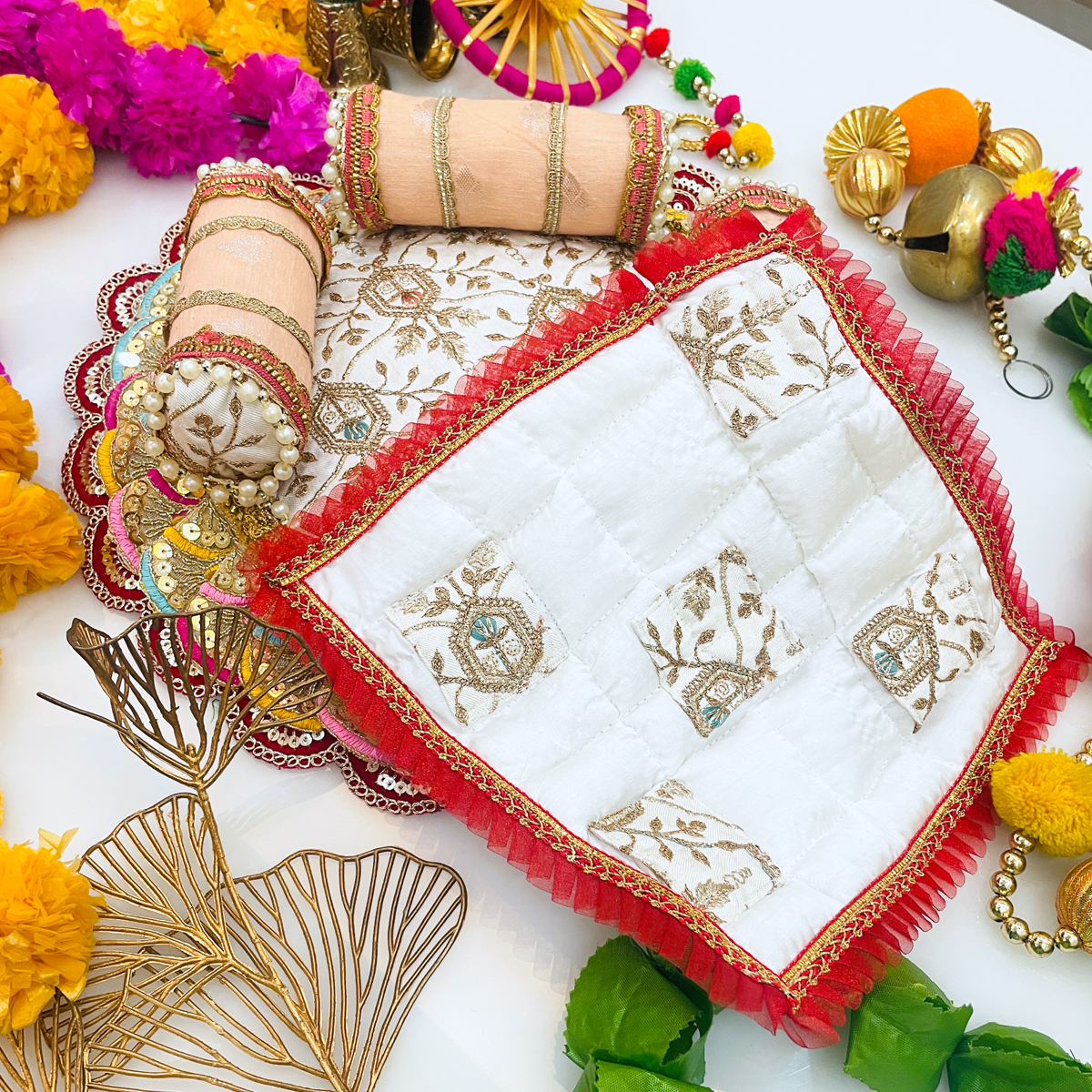 Maharaja Style Decorative Pooja Asan Cum Bed Set