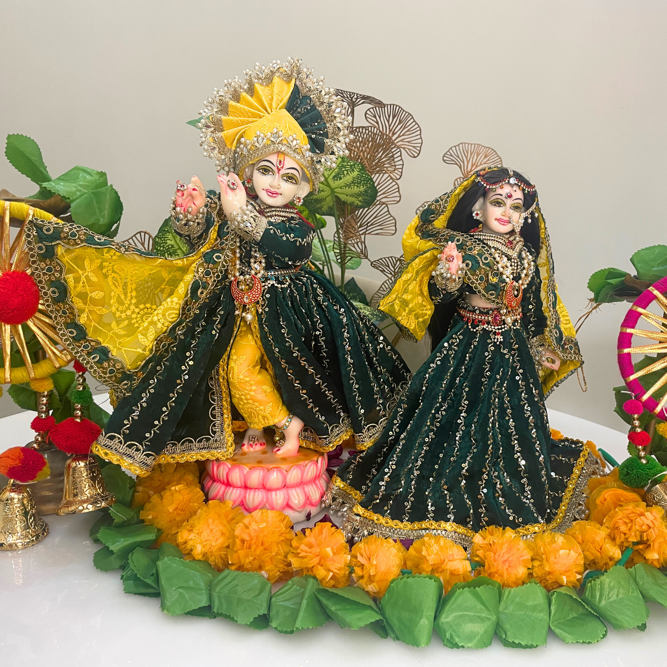 Royal Green & Yellow Shringar of Divine Radha–Krishna