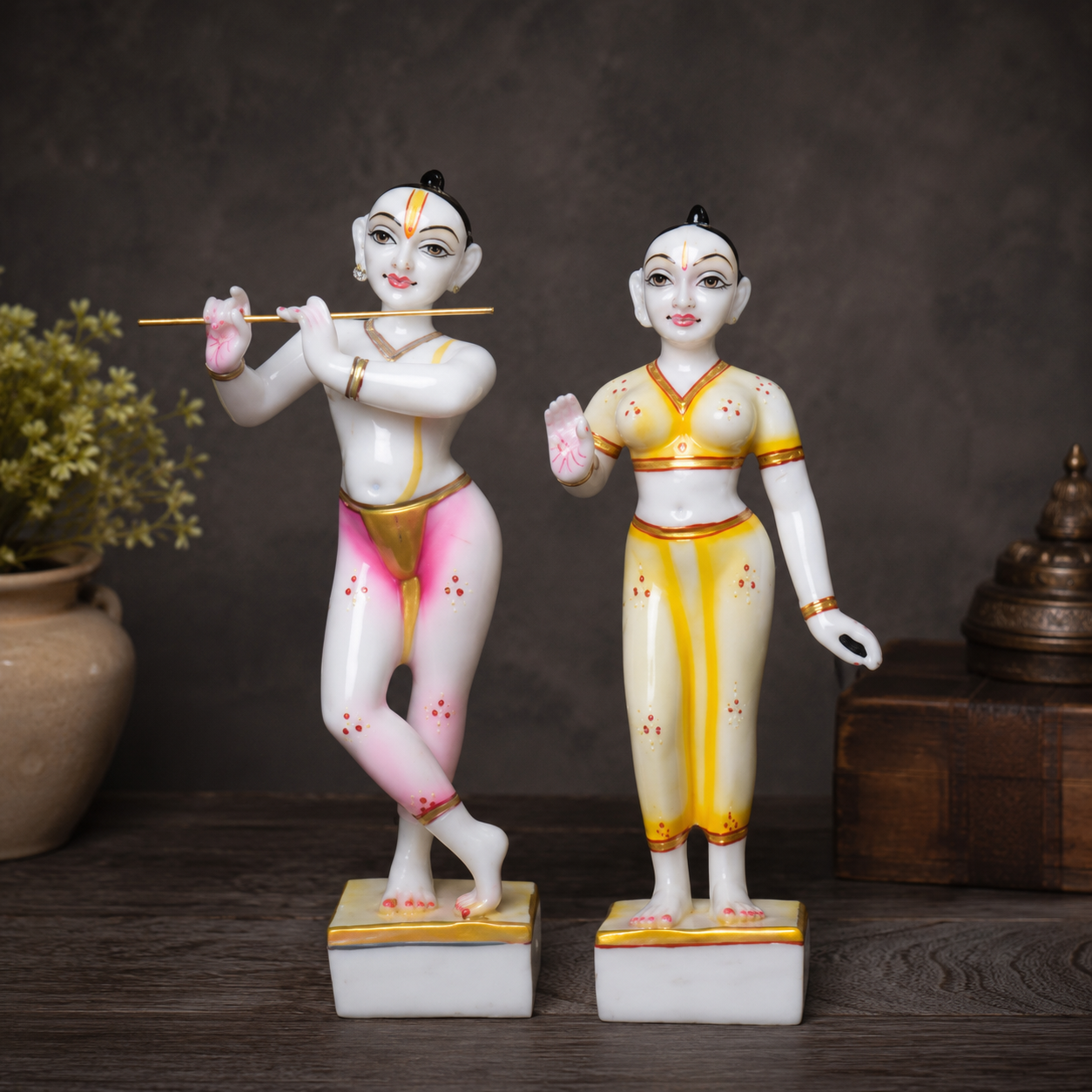 12 Inch Marble Dust Radha Krishna Jugal Jodi Murti (White Krishna)