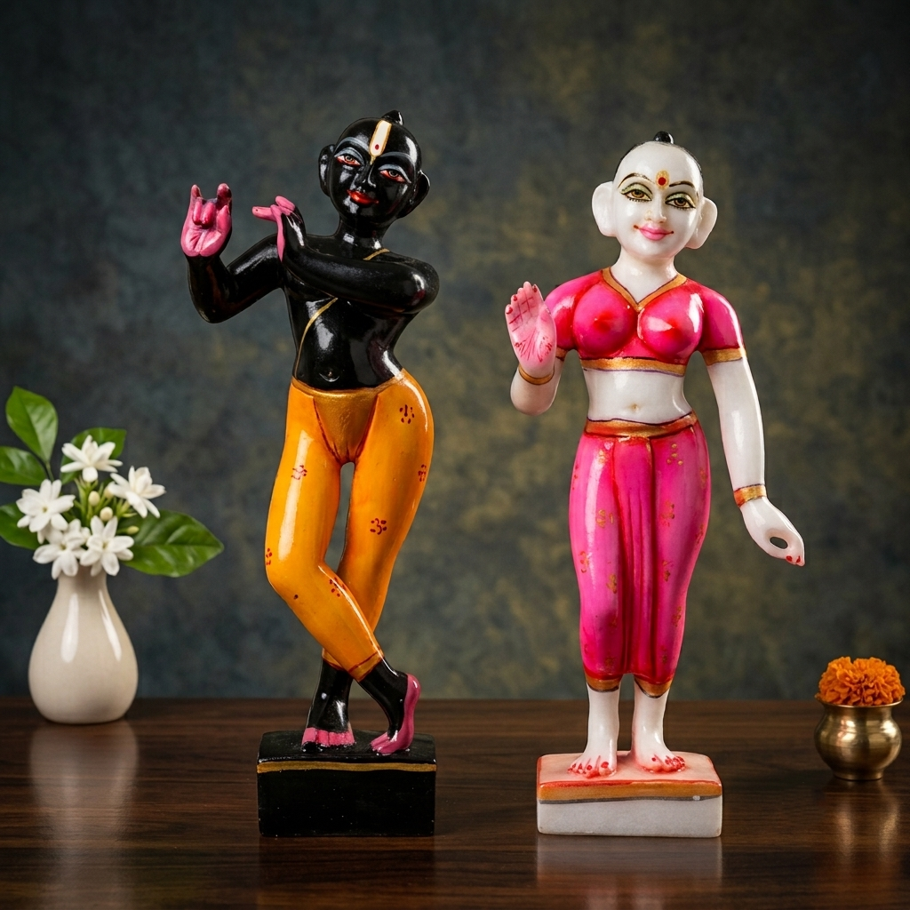 12 Inch Marble Dust Radha Krishna Jugal Jodi Murti (Black Krishna)