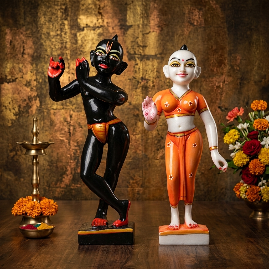 15 Inch Marble Dust Radha Krishna Jugal Jodi Murti (Black Krishna)