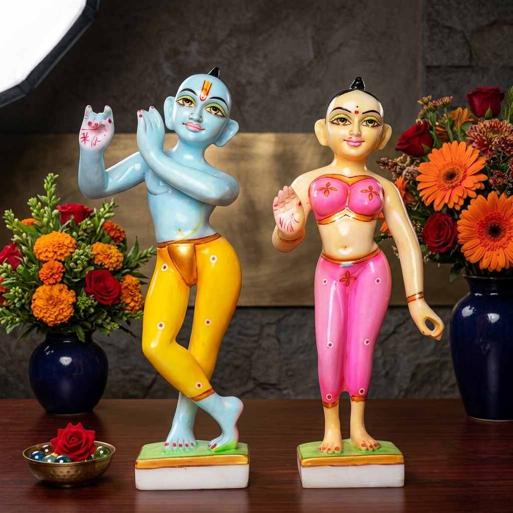 15 Inch Marble Dust Radha Krishna Jugal Jodi Murti (Blue Krishna)