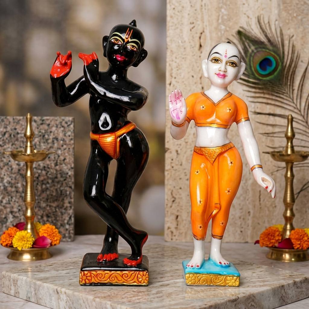 18 Inch Marble Dust Radha Krishna Jugal Jodi Murti (Black Krishna)