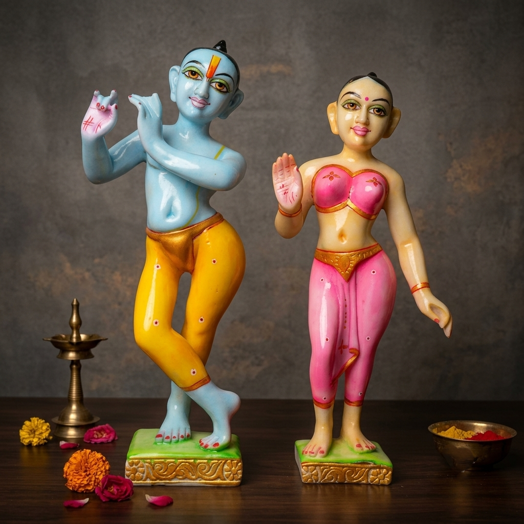 18 Inch Marble Dust Radha Krishna Jugal Jodi Murti (Blue Krishna)
