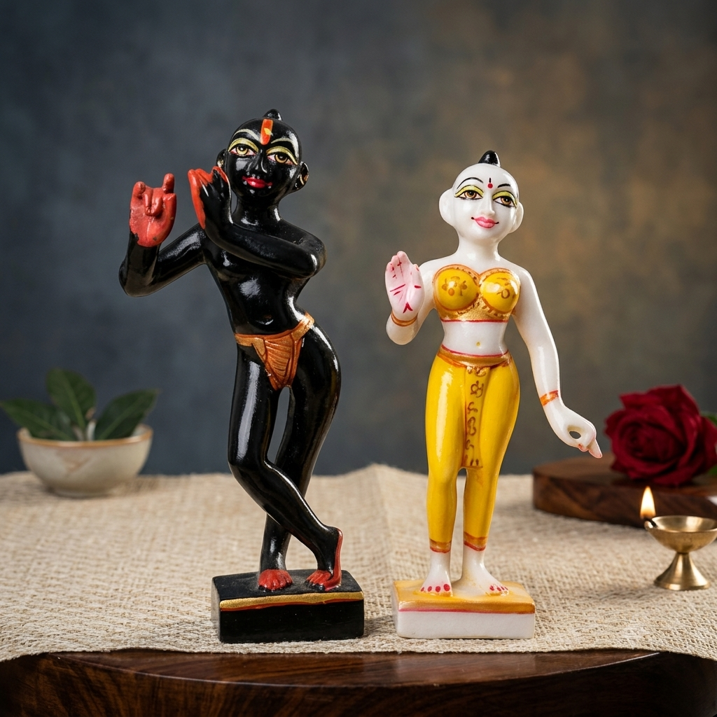 9 Inch Marble Dust Radha Krishna Jugal Jodi Murti (Black Krishna)