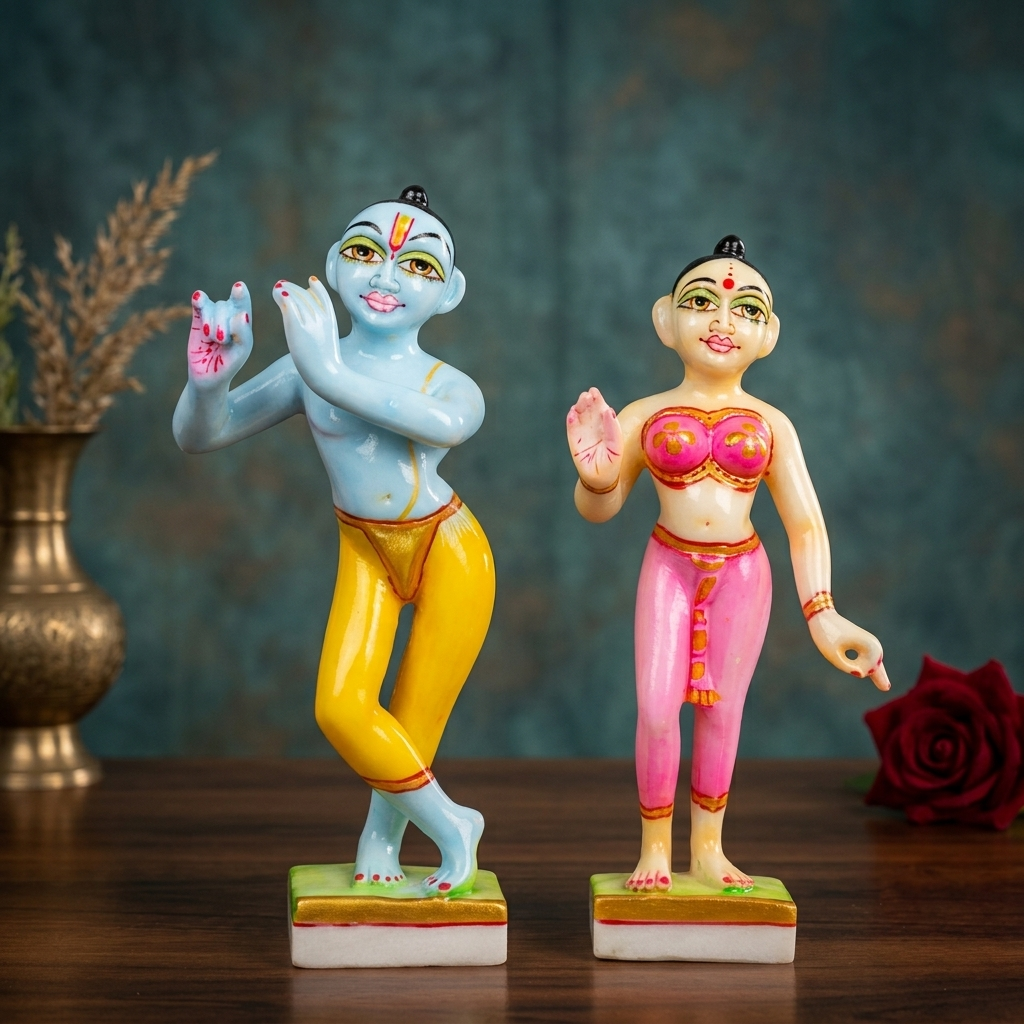 9 Inch Marble Dust Radha Krishna Jugal Jodi Murti (Blue Krishna)