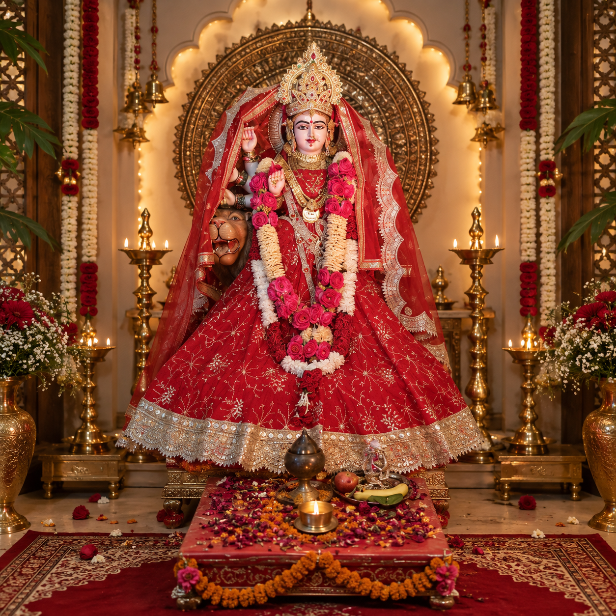 Rajrajeshwari Shringar – Red & Gold Devi Poshak